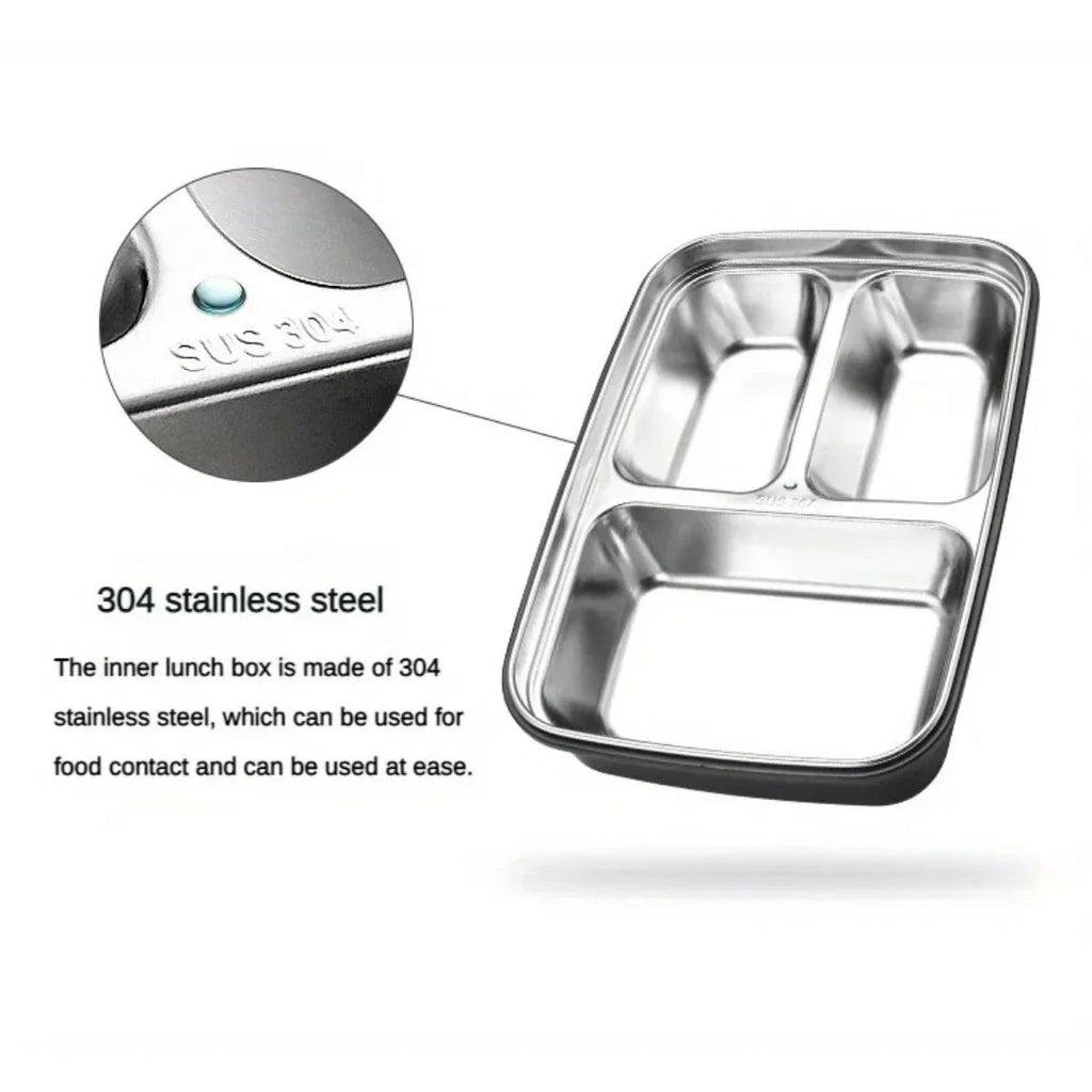 Stainless Steel Bento Lunch Box with Airtight Lid Compartments and Included Utensils - Image 6