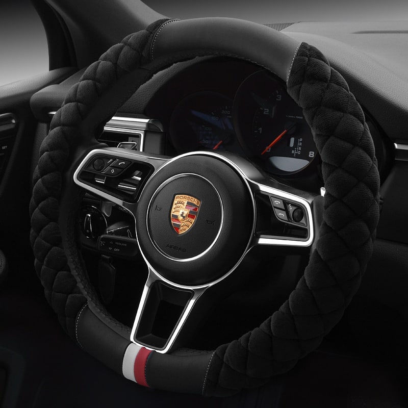 Steering Wheel Cover with Plush Quilted Diamond Pattern and Textured Grip for Car 38cm Round - Image 10