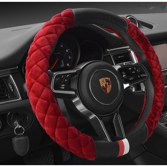 Steering Wheel Cover with Plush Quilted Diamond Pattern and Textured Grip for Car 38cm Round - Image 6