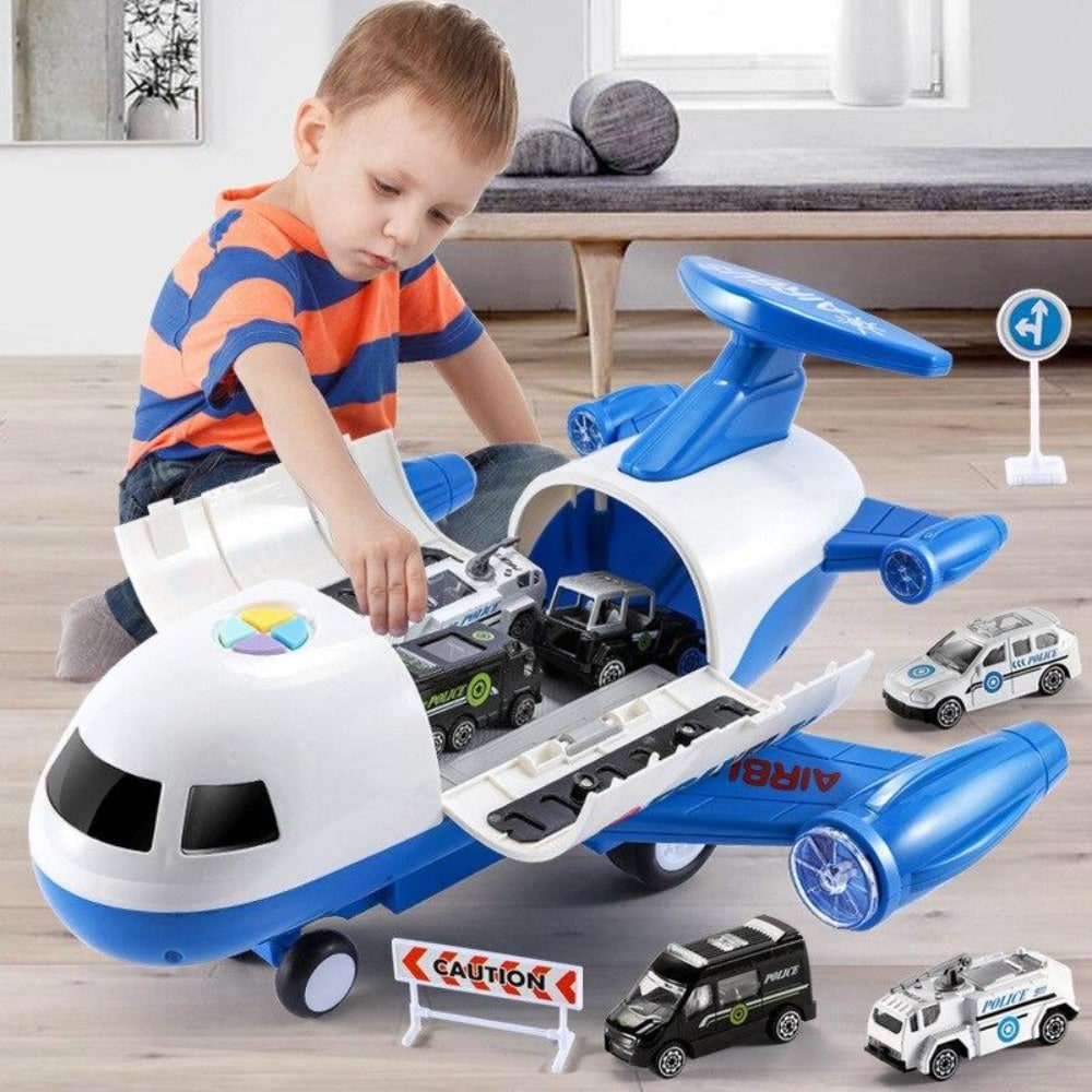 Toy Airplane Playset with Interactive Lights Sounds and Die-Cast Vehicles - Image 2