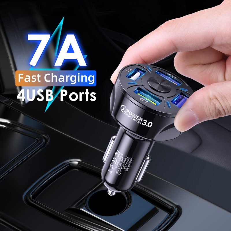 USB Car Charger Adapter with Four Ports and Fast Charge for Mobile Phones Usbc - Image 2
