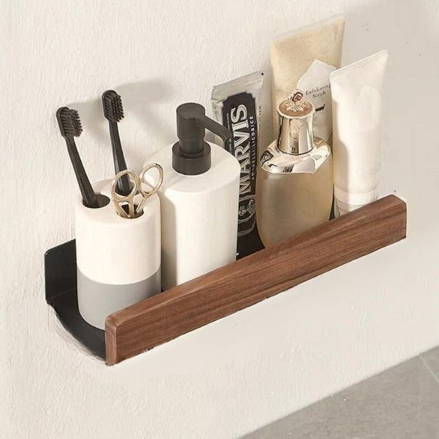 Wall Mounted Floating Shelves with Wooden Front Rail and Metal Bracket - Image 2