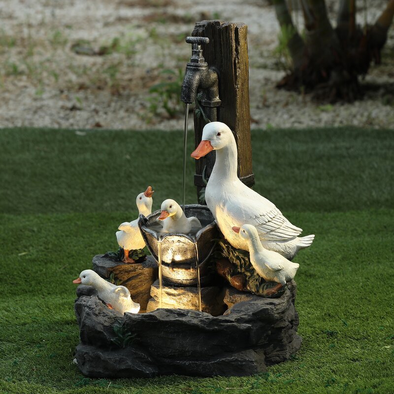 Water Fountain Tabletop with Hand-Painted Animal Figure and LED Lighting Solar Powered - Image 11