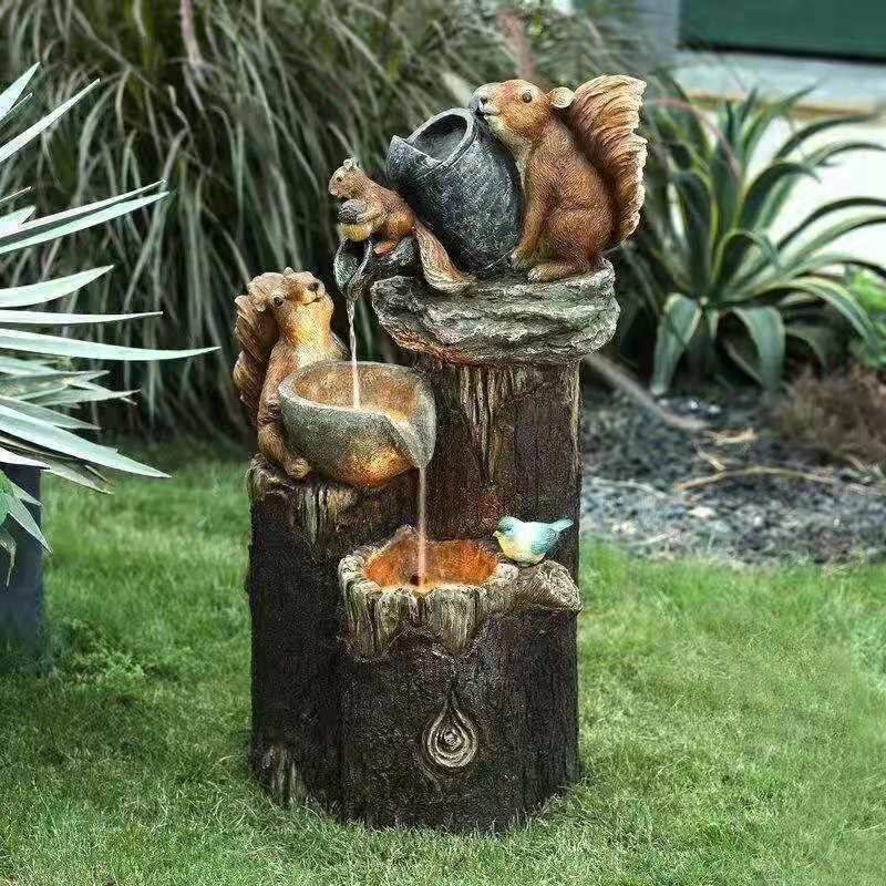 Water Fountain Tabletop with Hand-Painted Animal Figure and LED Lighting Solar Powered - Image 12