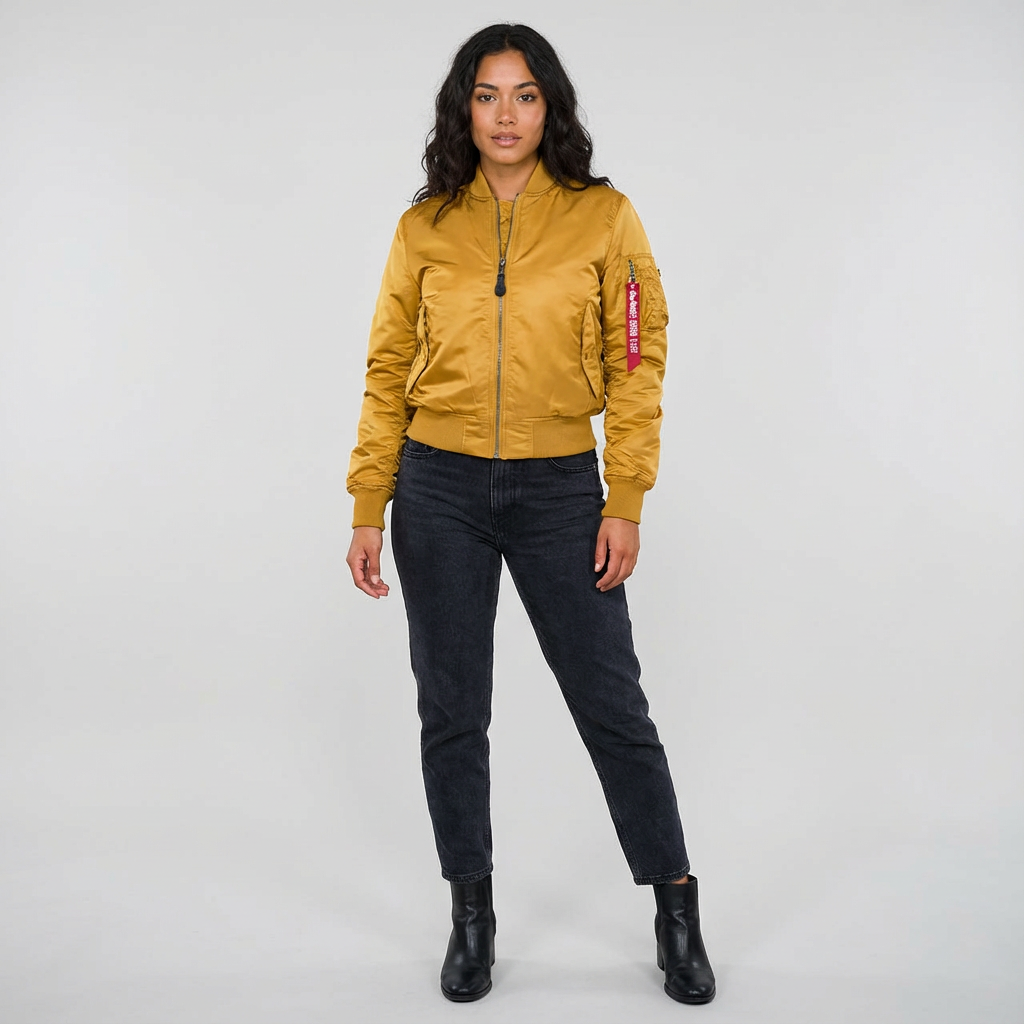 Women's Bomber Jacket with Quilted Storm Flap and Utility Sleeve Pocket - Image 12