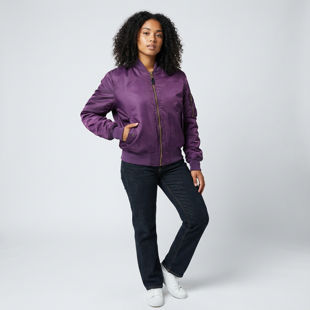 Women's Bomber Jacket with Quilted Storm Flap and Utility Sleeve Pocket - Image 5