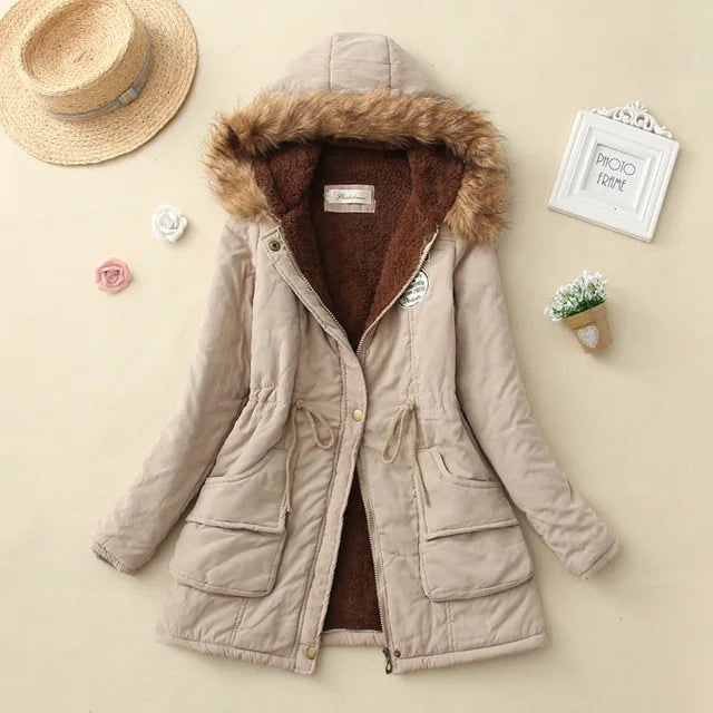 Women's Hooded Winter Coat with Fleece Lining and Faux Fur Hood Trim - Image 11