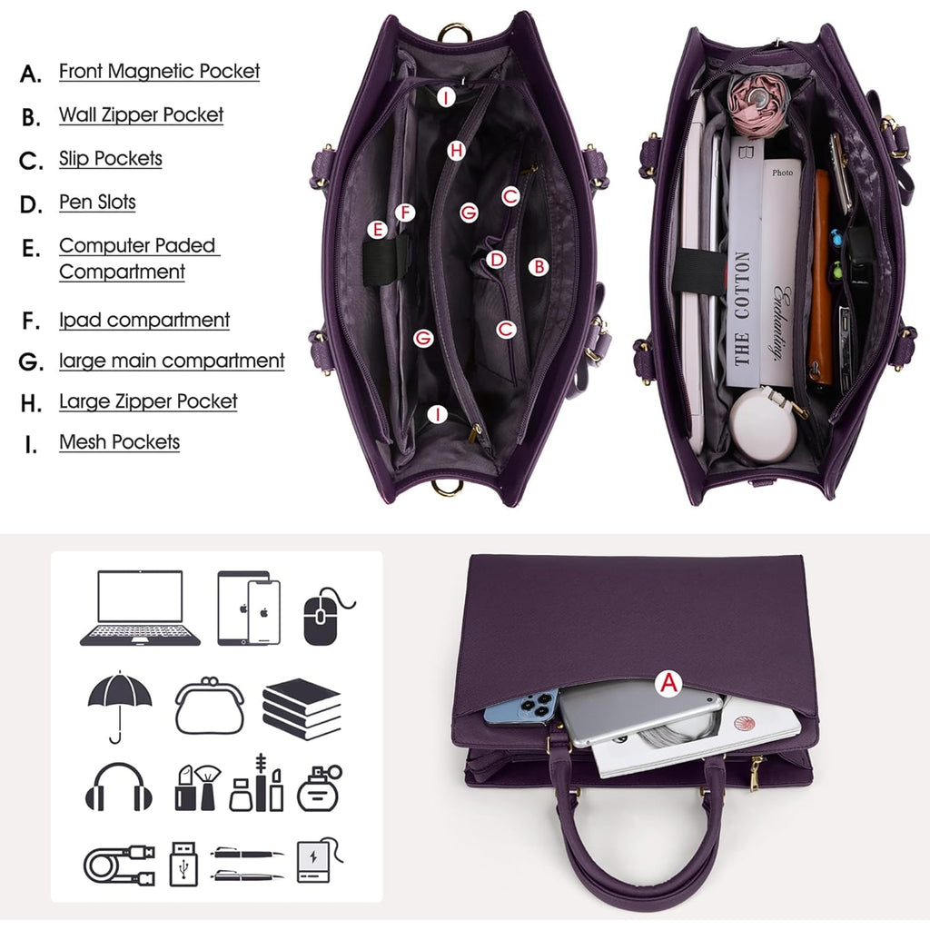 Women's Laptop Tote Bag with Shoulder Strap and Multiple Compartments - Image 33