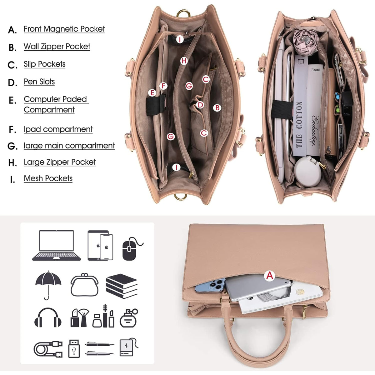 Women's Laptop Tote Bag with Shoulder Strap and Multiple Compartments - Image 9