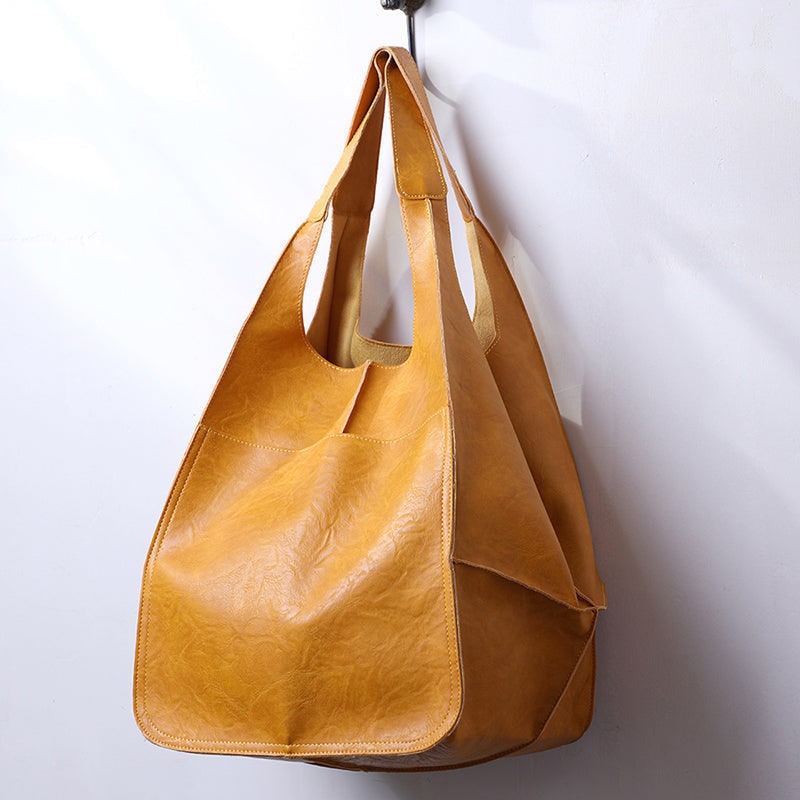 Women's Leather Tote Bag with Large Front Pocket and Slouchy Unstructured Silhouette for Work - Image 1