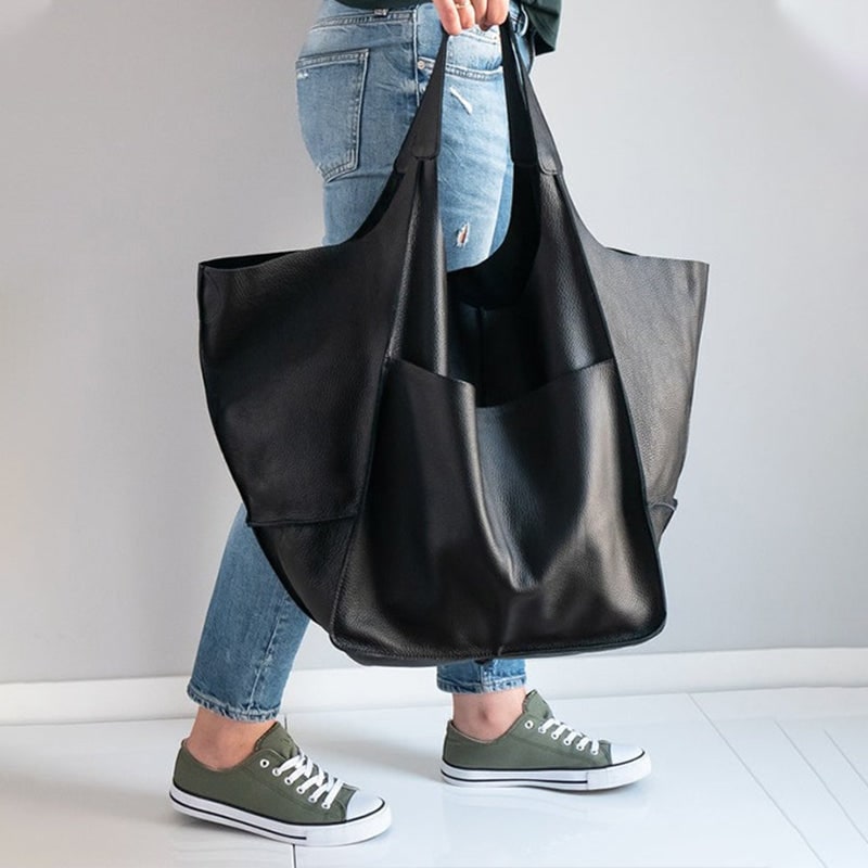 Women's Leather Tote Bag with Large Front Pocket and Slouchy Unstructured Silhouette for Work - Image 15