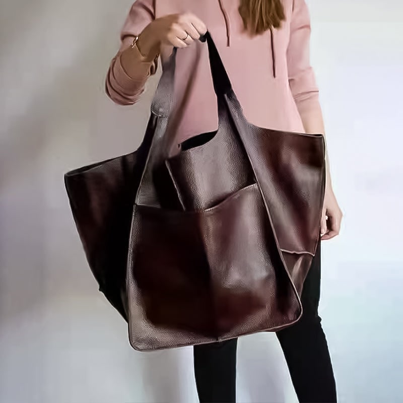 Women's Leather Tote Bag with Large Front Pocket and Slouchy Unstructured Silhouette for Work - Image 17