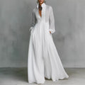 Women's Long Sleeve Wedding Dress Maxi with Pleated Bodice and Pockets - Image 5