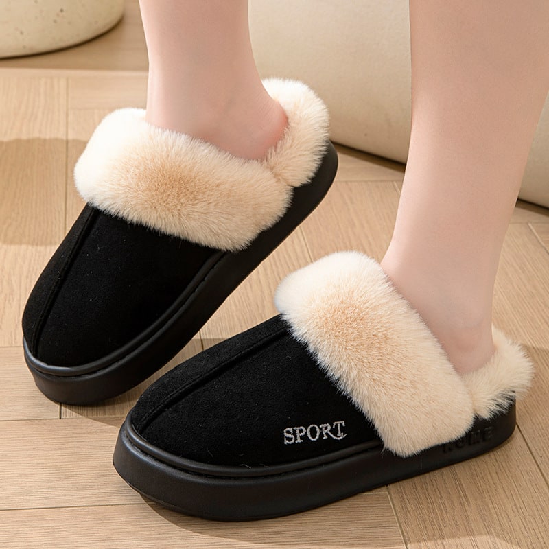 Women's Platform Slippers with Faux Fur Lining and Suede Upper - Image 1