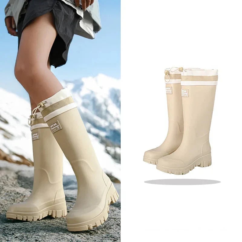 Women's Waterproof Rain Boots with Drawstring Collar and Chunky Lug Sole - Image 18