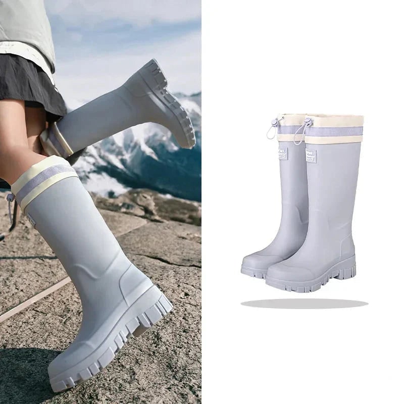 Women's Waterproof Rain Boots with Drawstring Collar and Chunky Lug Sole - Image 9