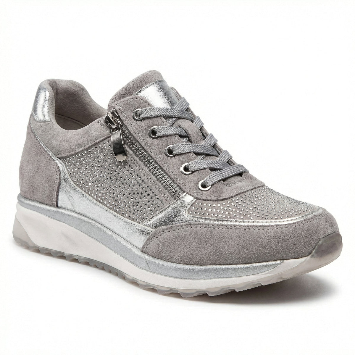 Women's Wedge Sneakers with Side Zip Rhinestone Detail and Platform Sole - Image 1