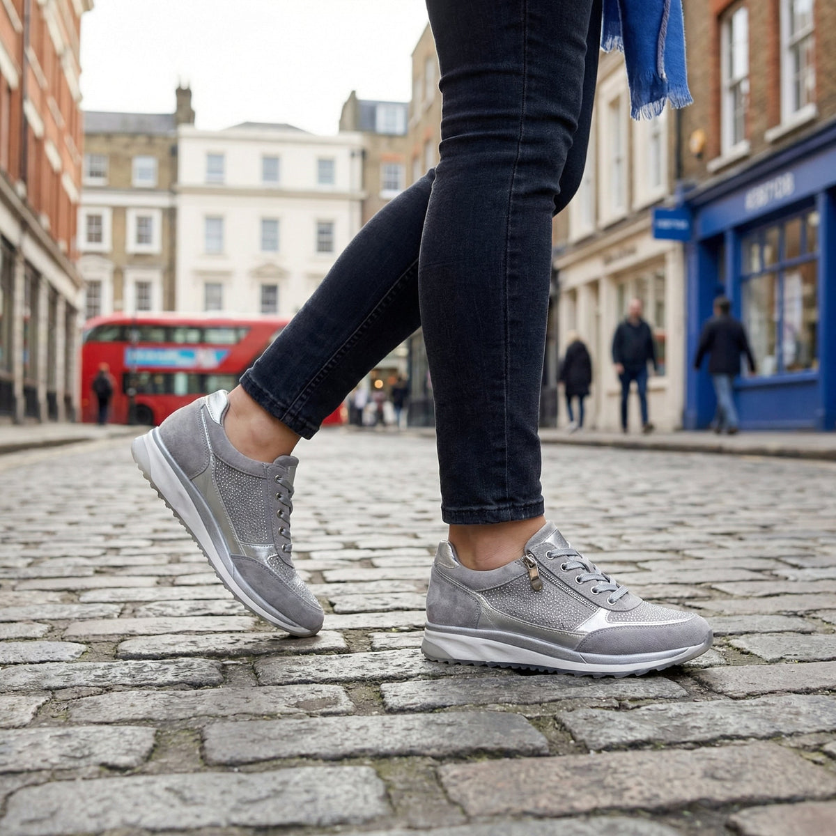 Women's Wedge Sneakers with Side Zip Rhinestone Detail and Platform Sole - Image 2