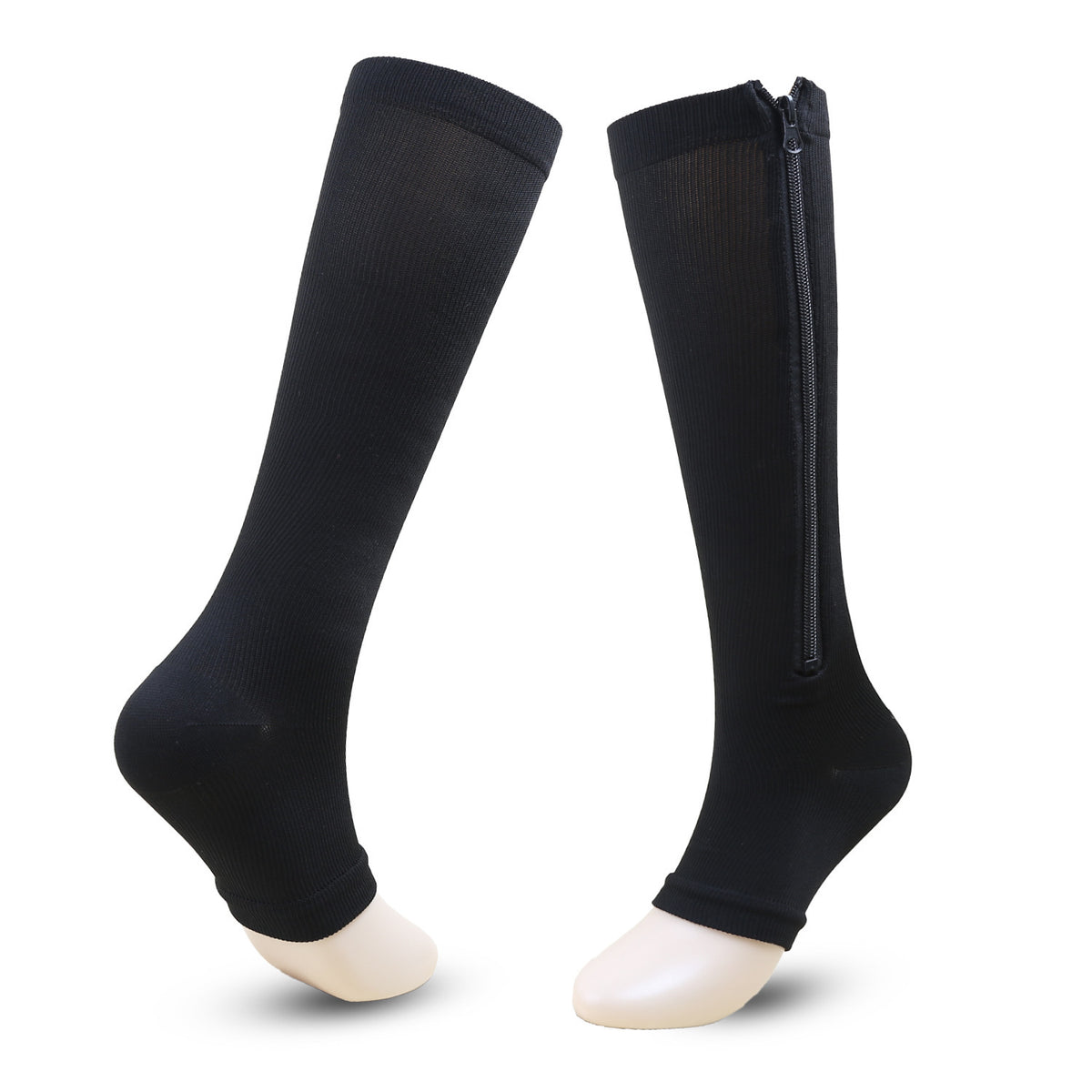 Zipper Compression Socks with Open Toe and Knee High Graduated Support for Travel - Image 14