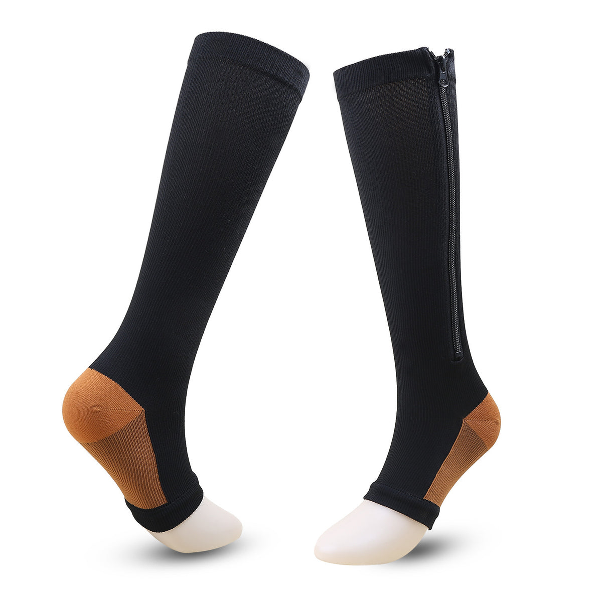 Zipper Compression Socks with Open Toe and Knee High Graduated Support for Travel - Image 15