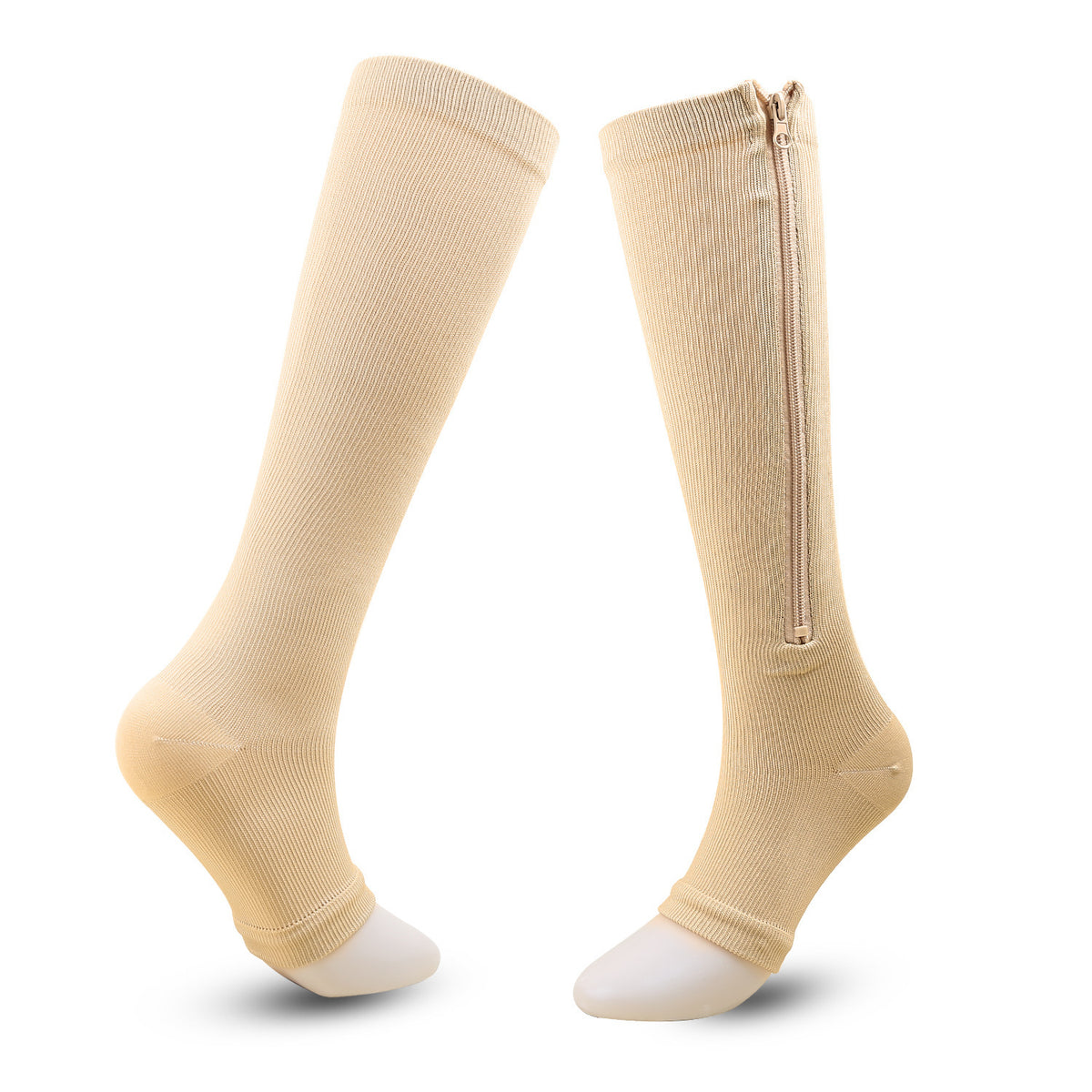 Zipper Compression Socks with Open Toe and Knee High Graduated Support for Travel - Image 17