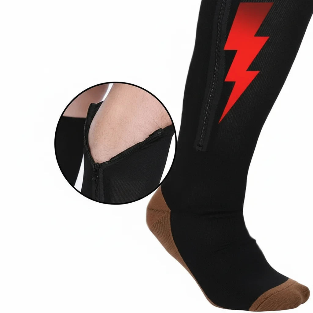 Zipper Compression Socks with Open Toe and Knee High Graduated Support for Travel - Image 3